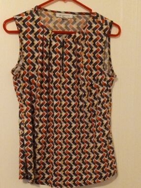 Liz Claiborne Sleeveless Zigzag Print Top - Navy, Red, Yellow, Cream, medium